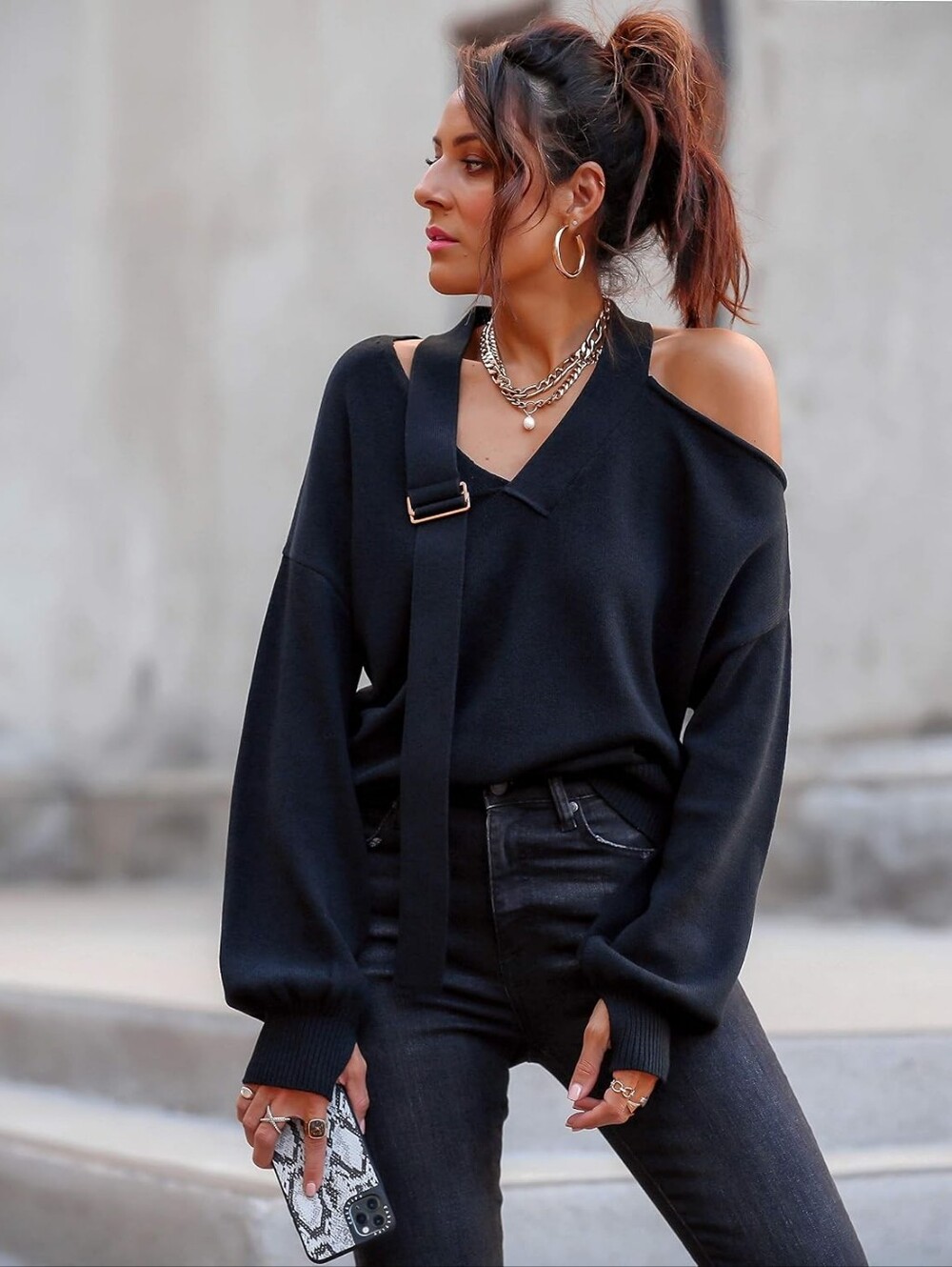 The Drop x lucyswhims Black Cold Shoulder Sweater Size XS
